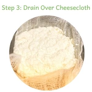 how to make paneer step 3: drain curdled milk over cheesecloth